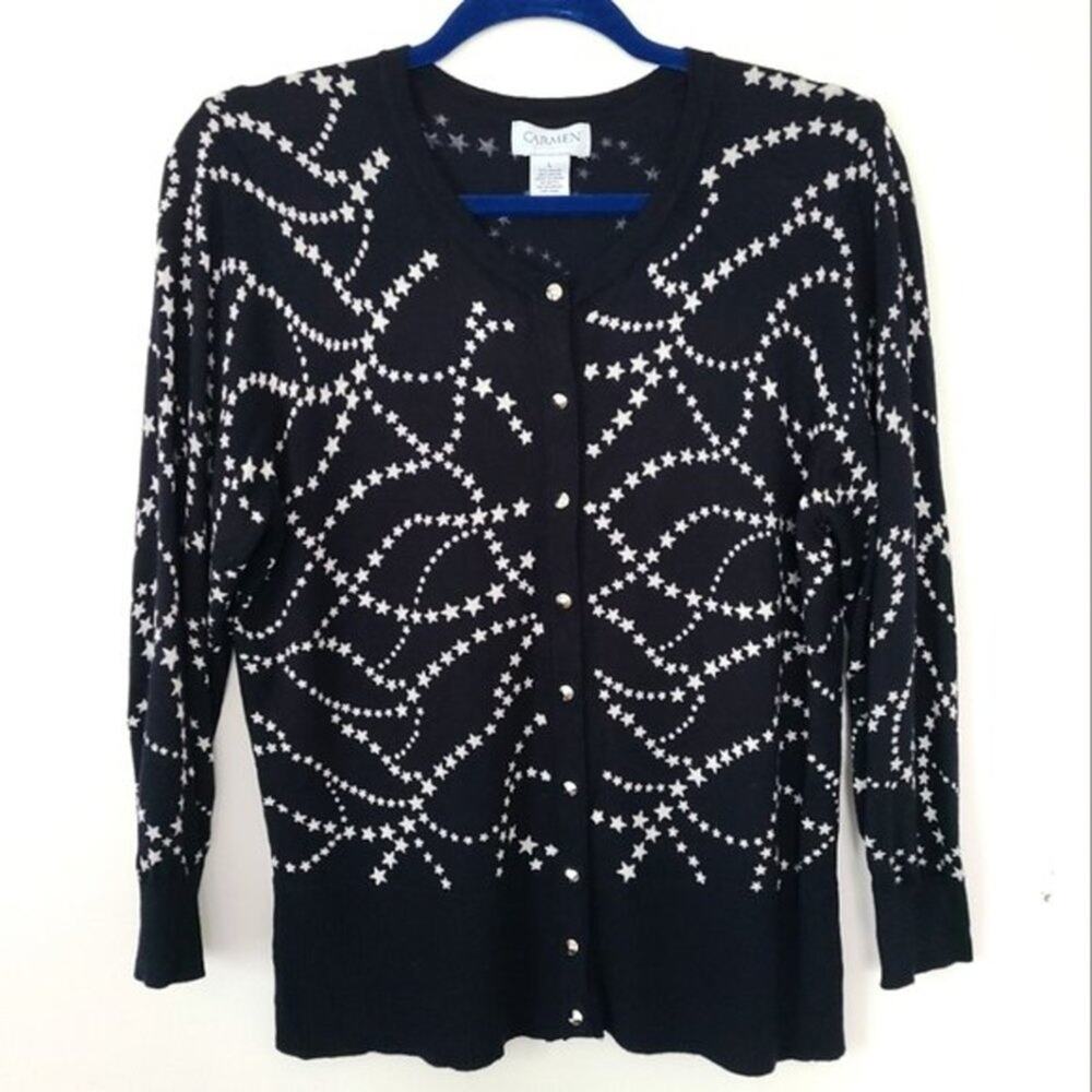 Carmen Marc Valvo navy and star snap cardigan L